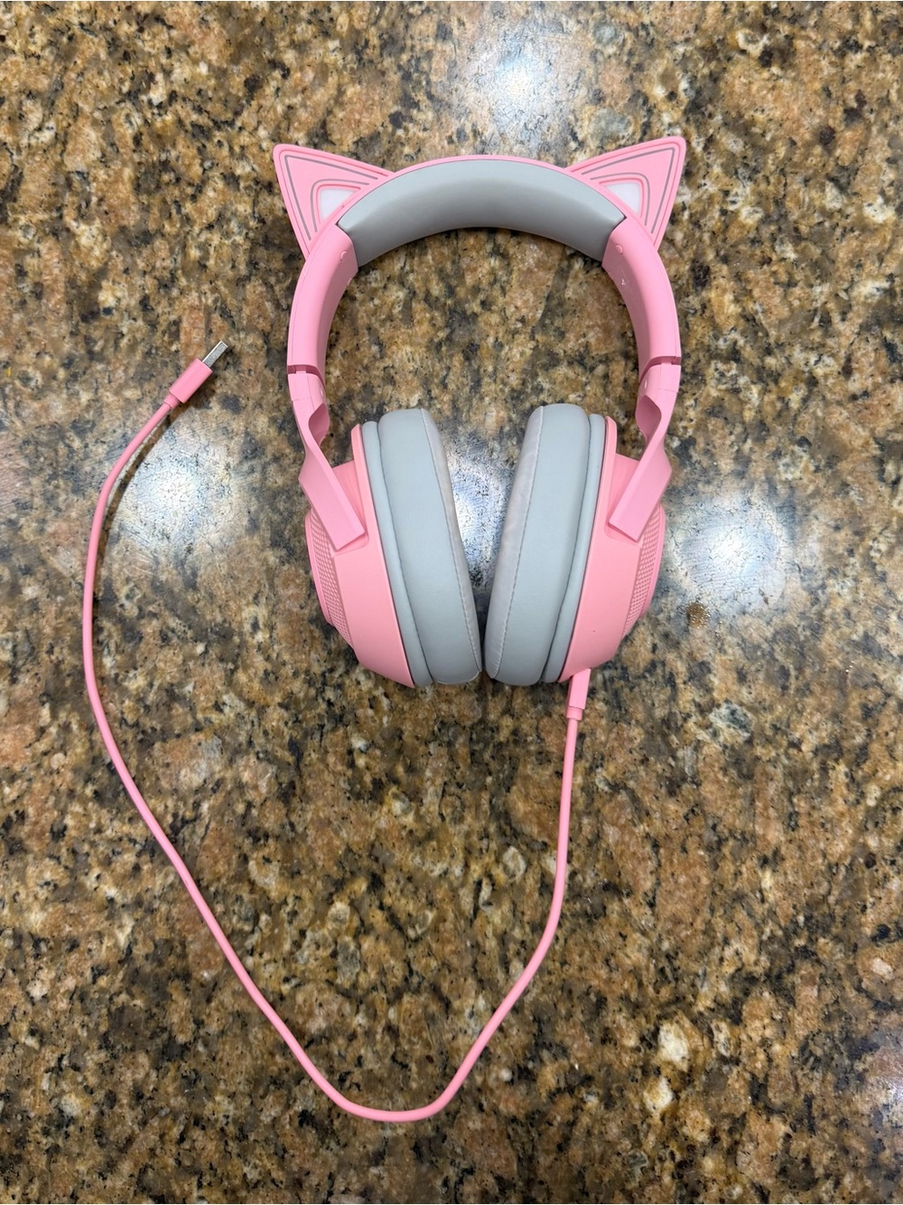 Razer Kraken Pink Cat Ear Wireless Headphones with Gray Cushions
